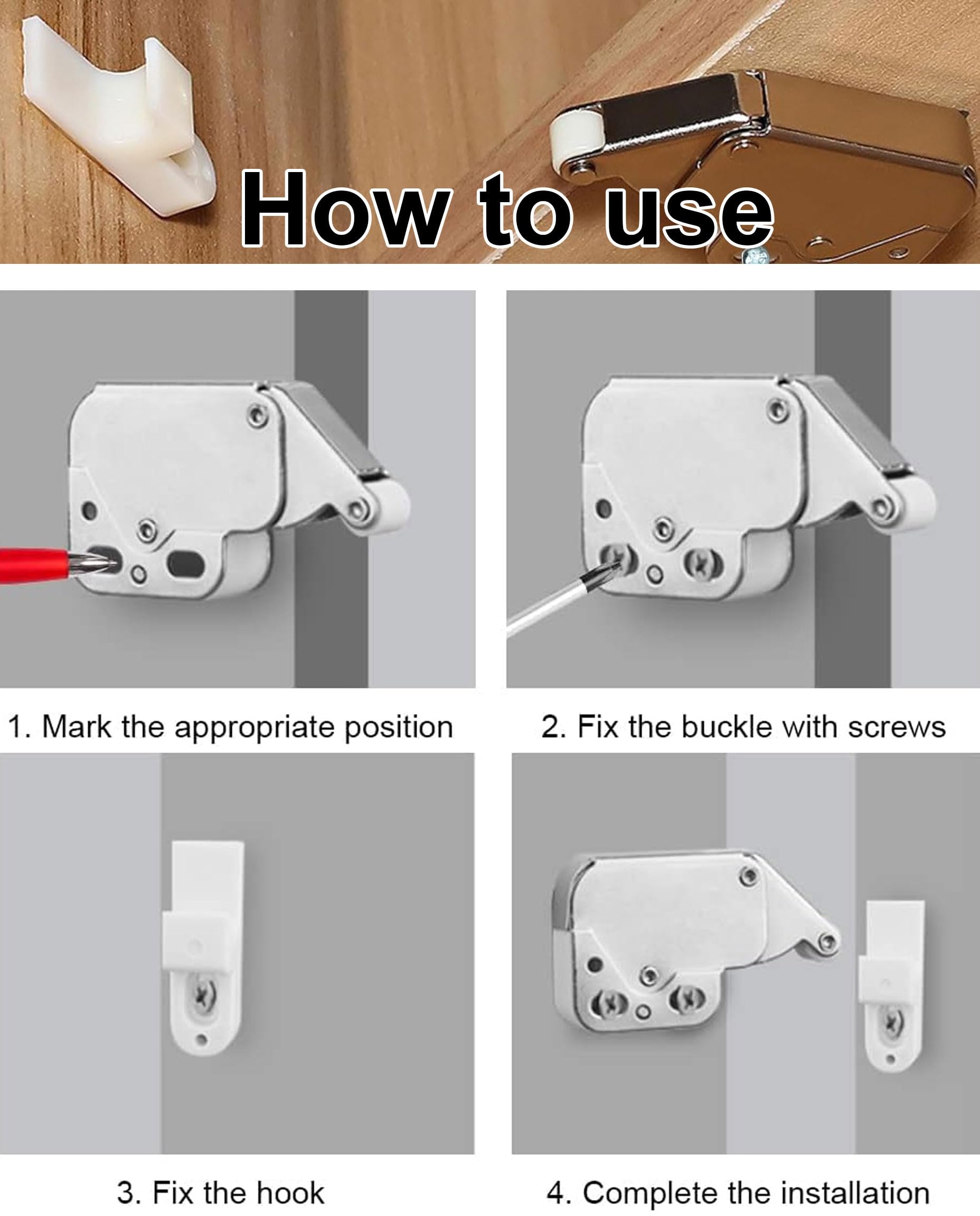 6 Pezzi Scrocco a Molla Per Armadi, Push Pull per Ante, Calamite per Mobili Chiusura, Mini Chiusura a Pressione Con Viti Per Comodini Armadietti Schedari Porte Mobili
