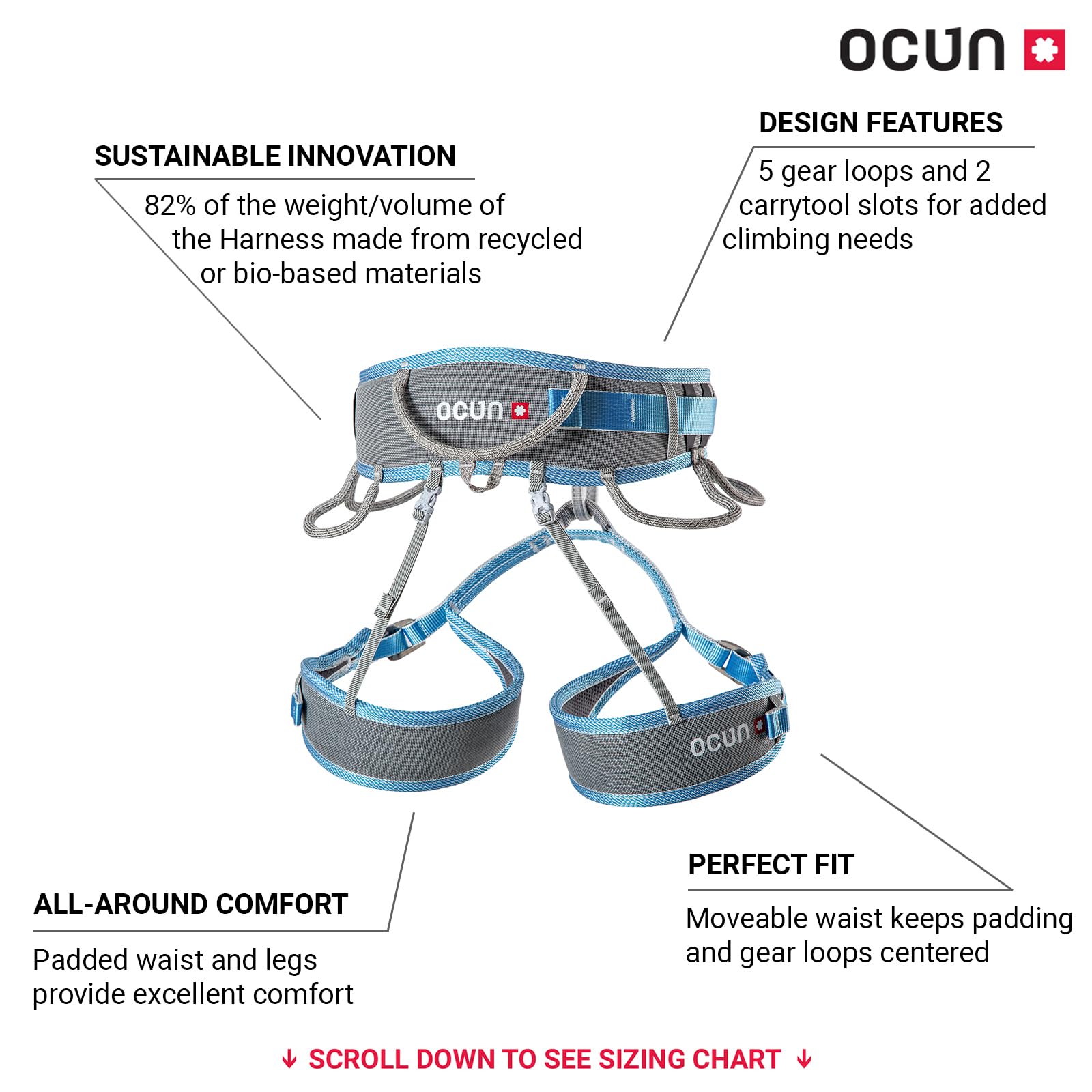 Ocun Twist Tech - Arnés deportivo ecológico de escalada, arnés ligero de tres hebillas para escalada, escalada alpina y roca