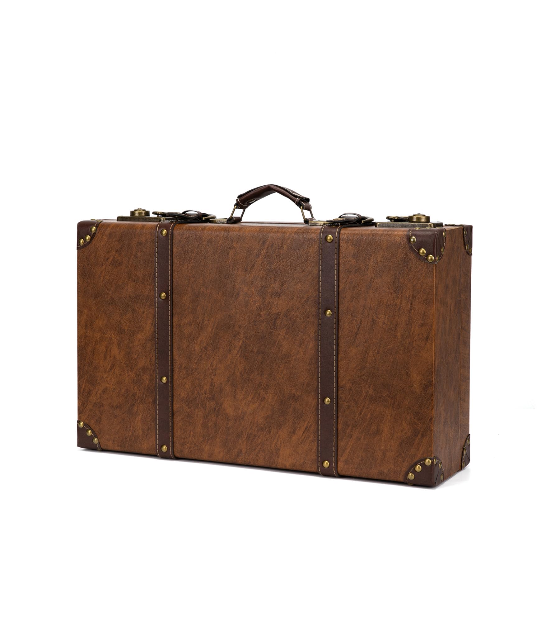 feilario vintage leather storage trunk small portable decorative luggage suitcase movie prop luggage- 2 size option brown brown l