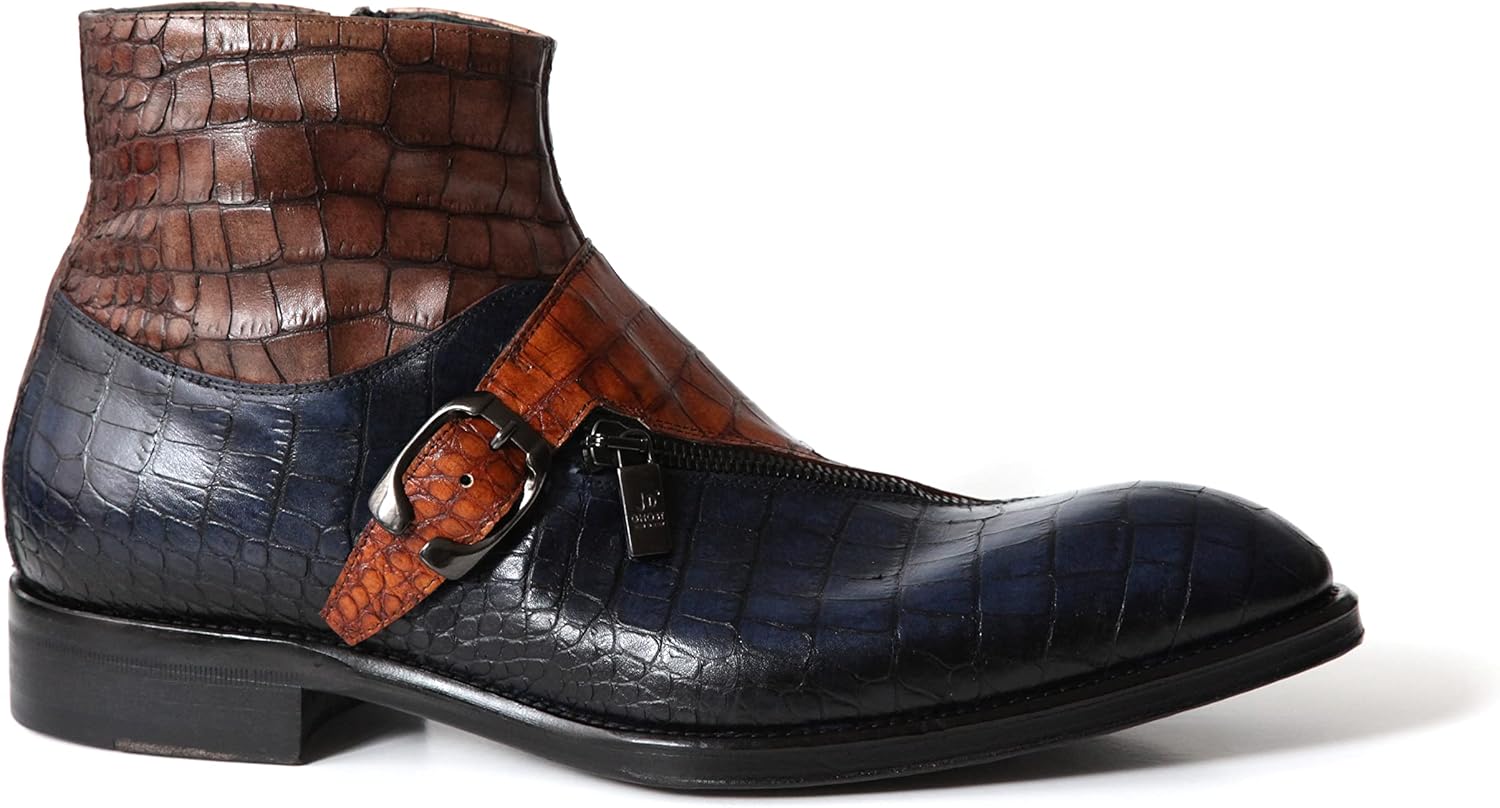 Jo Ghost 846 Italian Multicolor Crocodile Print Leather Boots With Buckle & Zipper