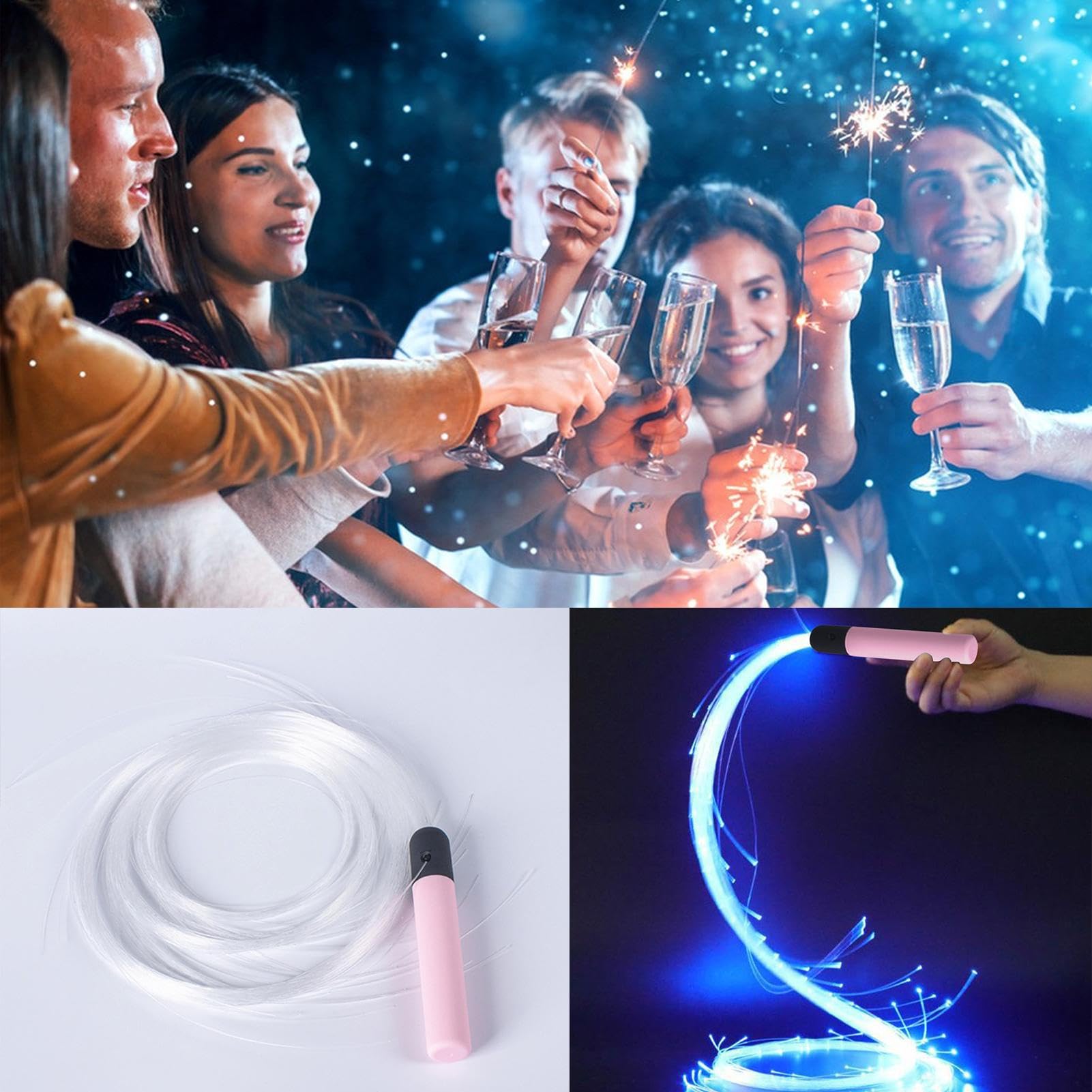 Látigo de fibra óptica | Látigos LED giratorios de 360 grados que brillan intensamente - Látigo de fibra óptica alimentado por batería reutilizable, látigos que brillan intensamente con 4 modos de i