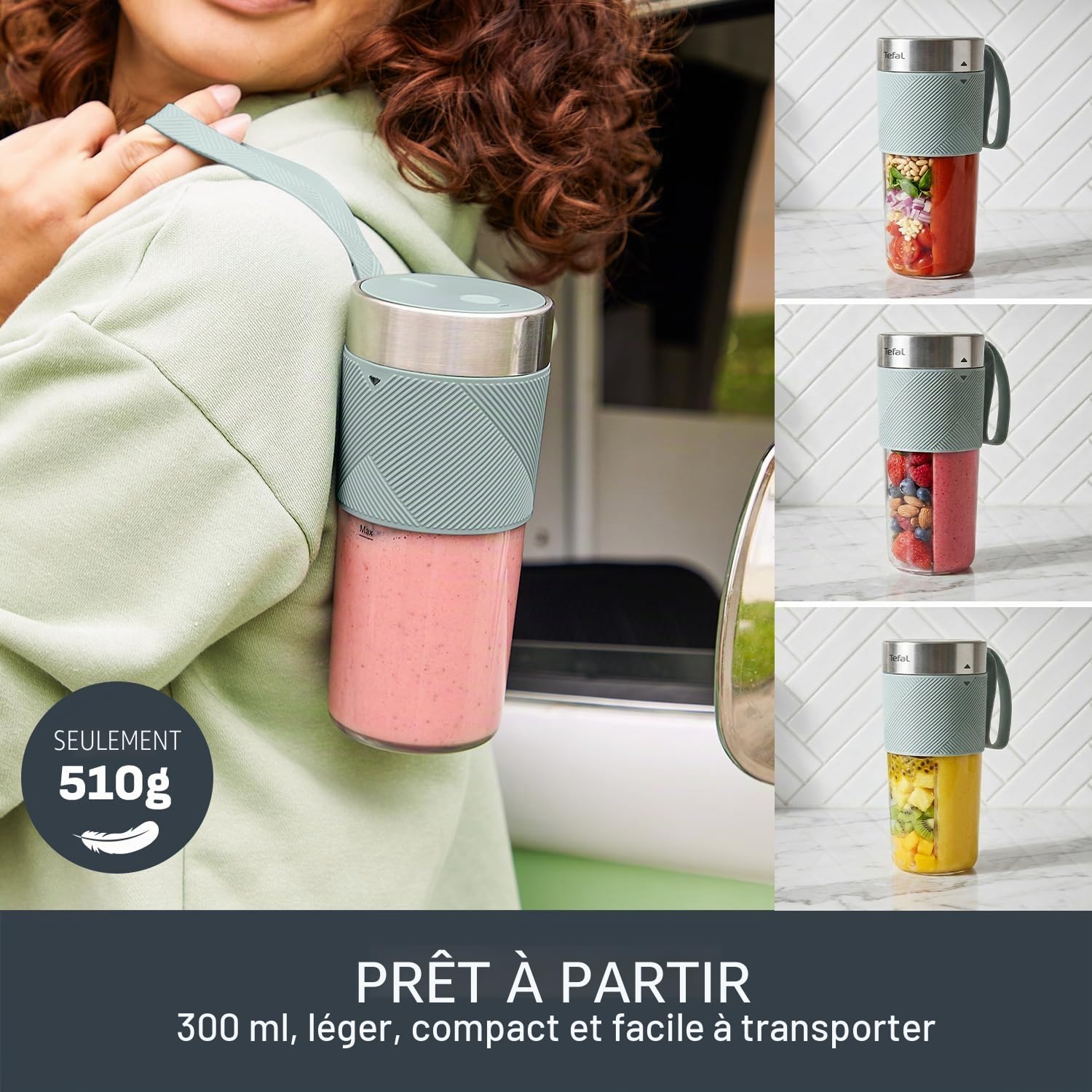 Tefal Lightmix BL1C0430 BL1C0430 BL1C0430 Blender portable, puissant, sans fil, rechargeable, smoothies protéinés, mélanges de crème glacée et fruits congelés, BL1C0430, 300 ml