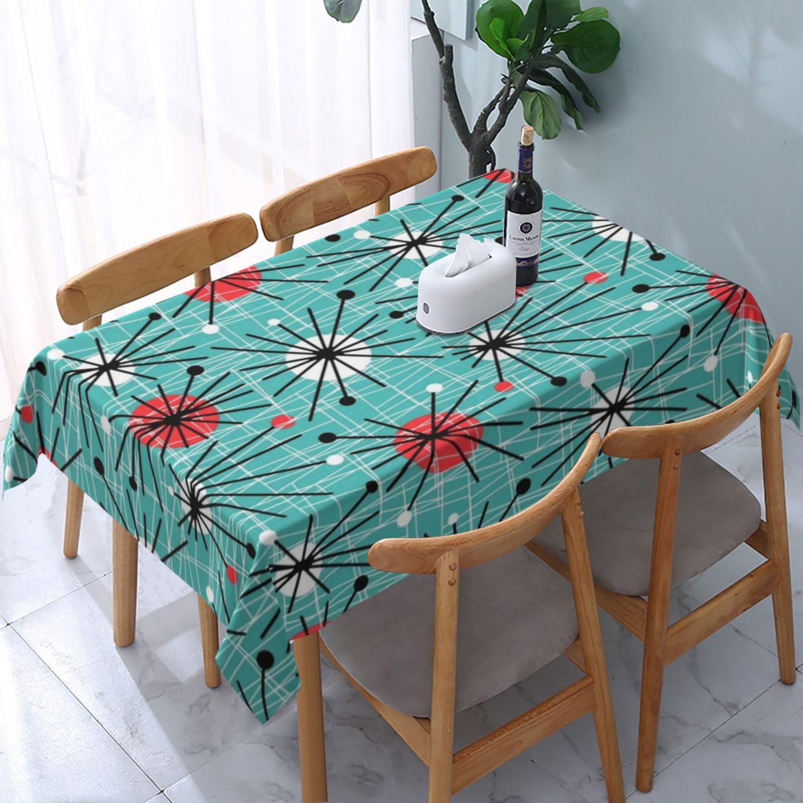 HLBSDM Mid Century Fifties Modern Atomic Retro Colors Rectangle Tablecloth, Suitable for Wedding, Party and Restaurant Festival Gathering Event Polyester Fabric Decorative Tablecloth(54x72in)