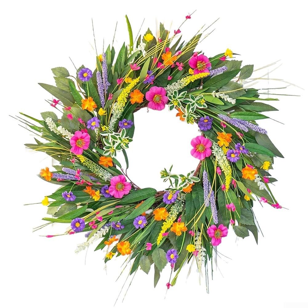 Couronne de fleurs artificielles lavande sans entretien pour porte et fenêtre de maison
