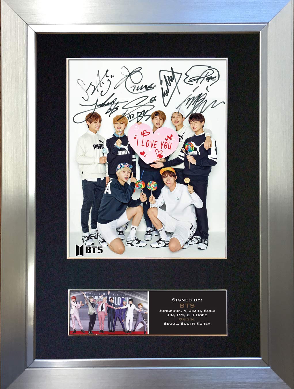 #761 BTS No3 Signed Autograph Mounted Photo Reproduction PRINT A4 Rare Perfect Birthday (297 x 210mm) (Silver Frame)