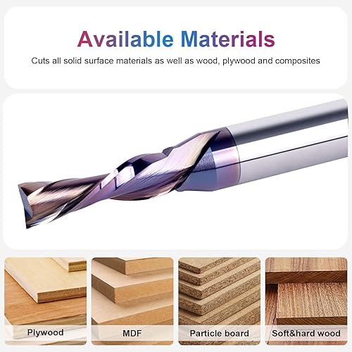 Miniatura 145 de SpeTool Brocas de enrutador en espiral de 1/8 de pulgada para arriba y abajo, vástago de 1/4 de pulgada con revestimiento, fresadora CNC de carburo