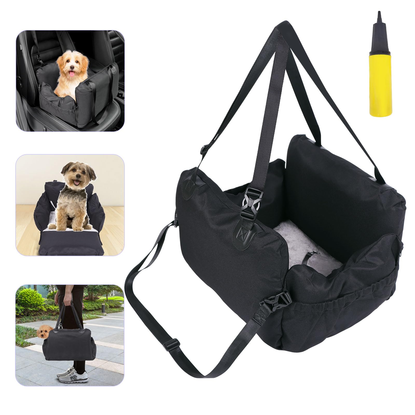 Swity HomeDog Car Booster Seat Removable Inflatable Inner, Built-in Dog Leash, Easy to Wash/Carry, Collapsible Waterproof Puppy Carrier Soft Cat Travel Bed Sofa for Small Pets Under 15KG/33LB