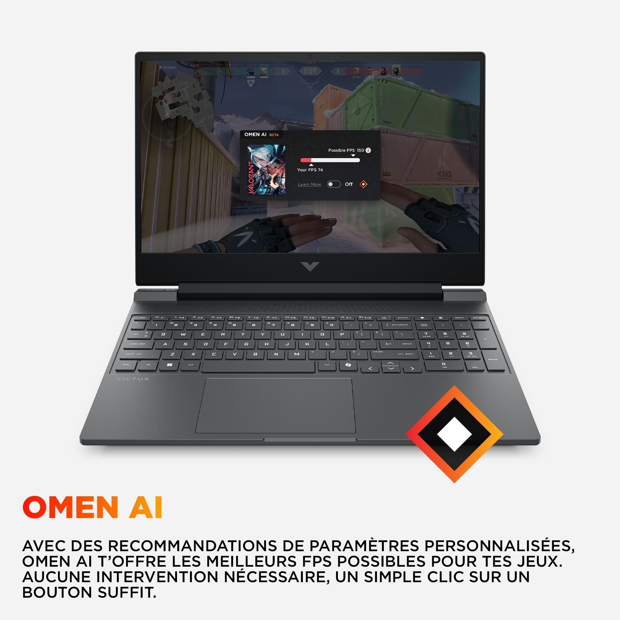 HP HyperX Victus 15-fa2700sf Ordinateur Portable Gaming 15.6" FHD IPS, PC Portable Gamer (Intel Core i5-13420H, RAM 8 Go, SSD 512 Go, RTX 3050 6GB VRAM, Windows 11), Laptop Argent, AZERTY