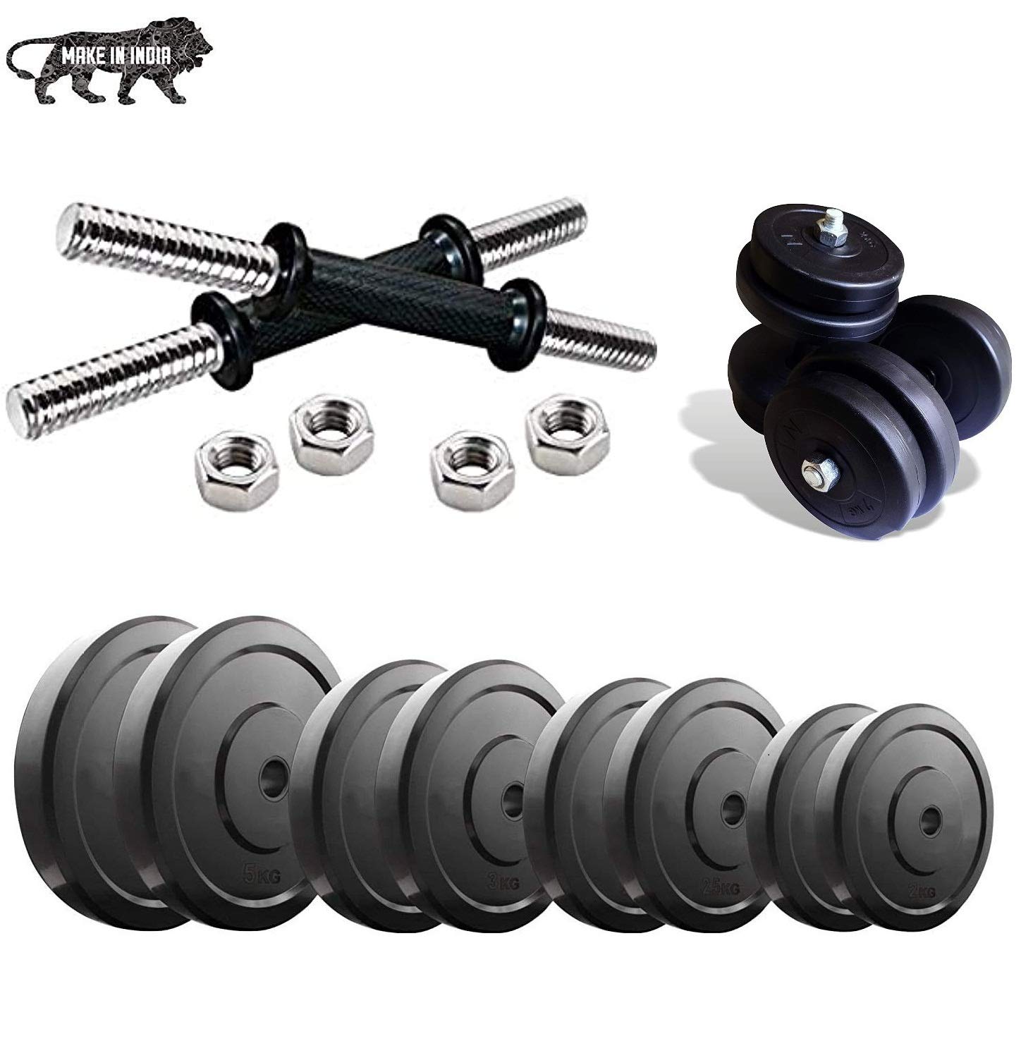 Rubber Home Gym Combo, Home Gym Set, Dumbbells Set, Exercise Set, Gym Equipment Set with Rubber Weight Plates and Dumbbell Rods with Metal Nuts (20 KG (2 KG X 4 + 3 KG X 4))-image-49