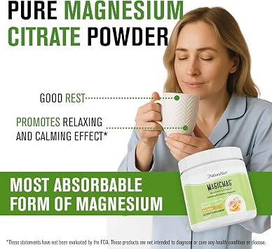 NaturalSlim MagicMag Magnesium Citrate Powder, Honey Chamomile, 8 oz | Supports Stress, Constipation, Muscle and Heart Health, Rest and Digestive Support, Magnesium Supplement for Women and Men