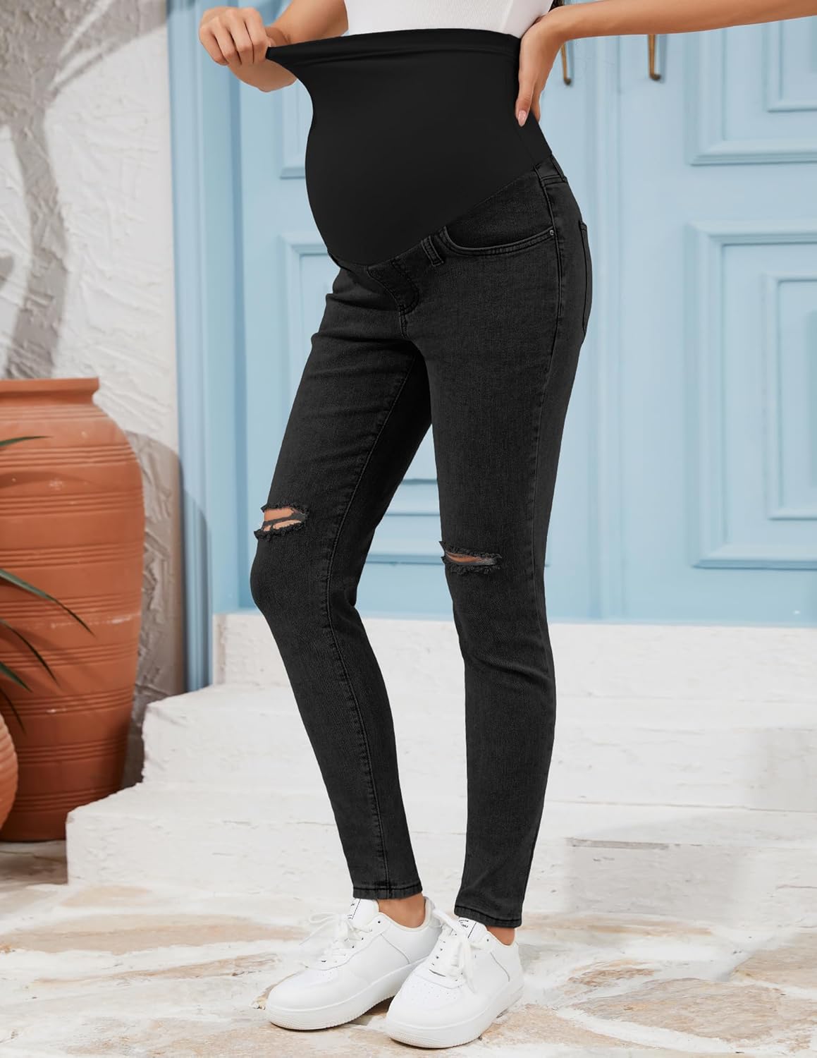 PACBREEZE Women’s Maternity Jeans Over Belly Skinny Stretchy Denim Pants Comfy Slim Pregnancy Pants