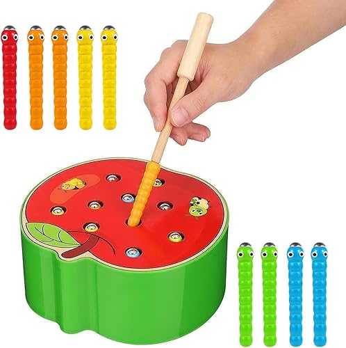 STOBOK Juguete magnético de manzana, juguete Montessori de madera para habilidades motoras finas, divertido juego de captura de insectos para niños