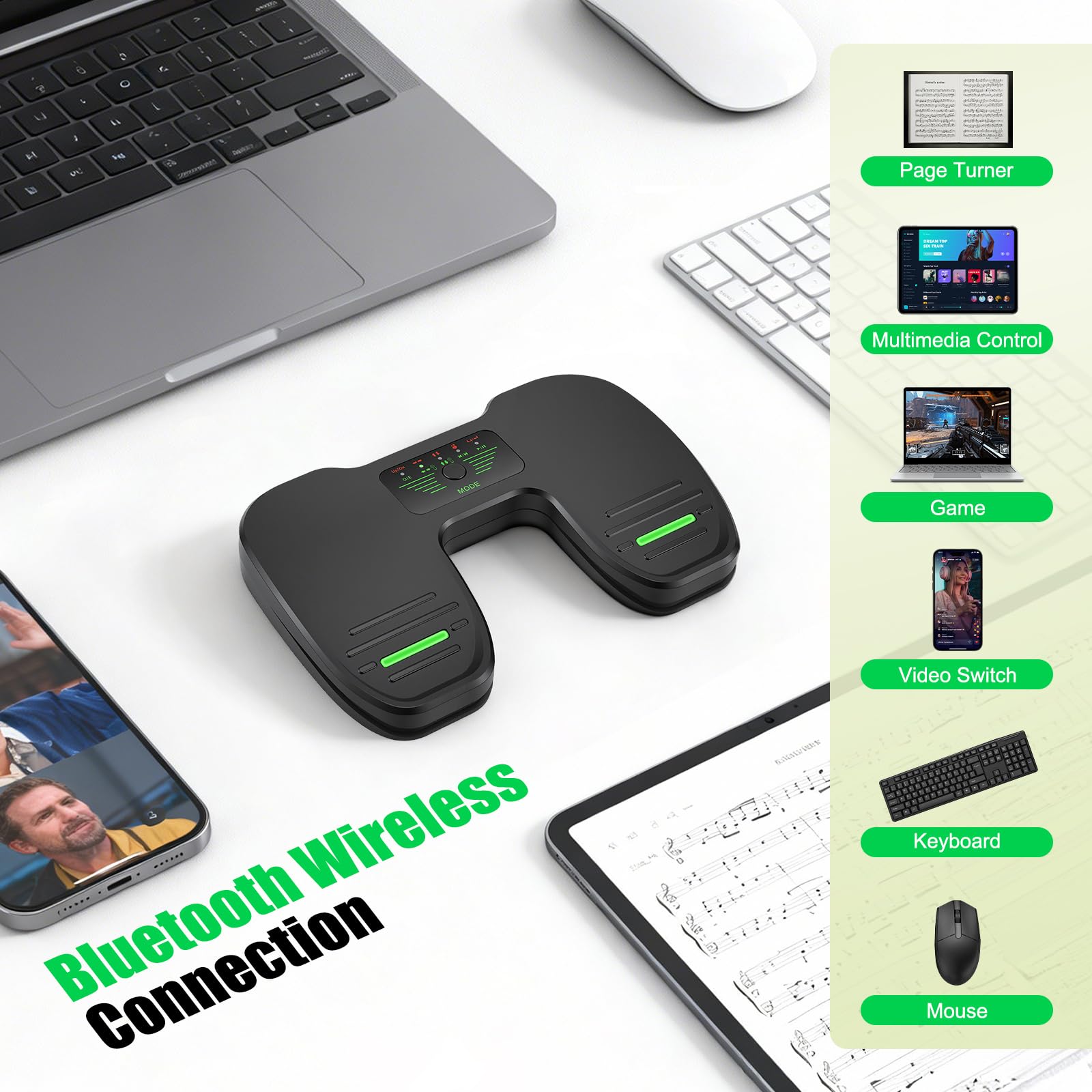 10 in 1 Bluetooth Page Turner Pedal – Drahtloses Fußpedal Lautloses Seitenwendepedal Multifunktions-Pedal für Musiknoten, iPad, Tablet, E-Reader Inkl. Anti-Rutsch-Design & Multi-Software-Unterstützung