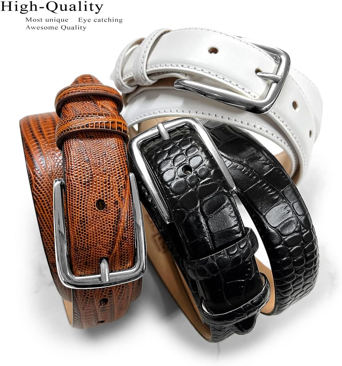 Andrea / Armana_Dress Belt Solid Brass Buckle Genuine Full-Grain Cowhide Leather Belt 1-1/8"(30mm) Wide