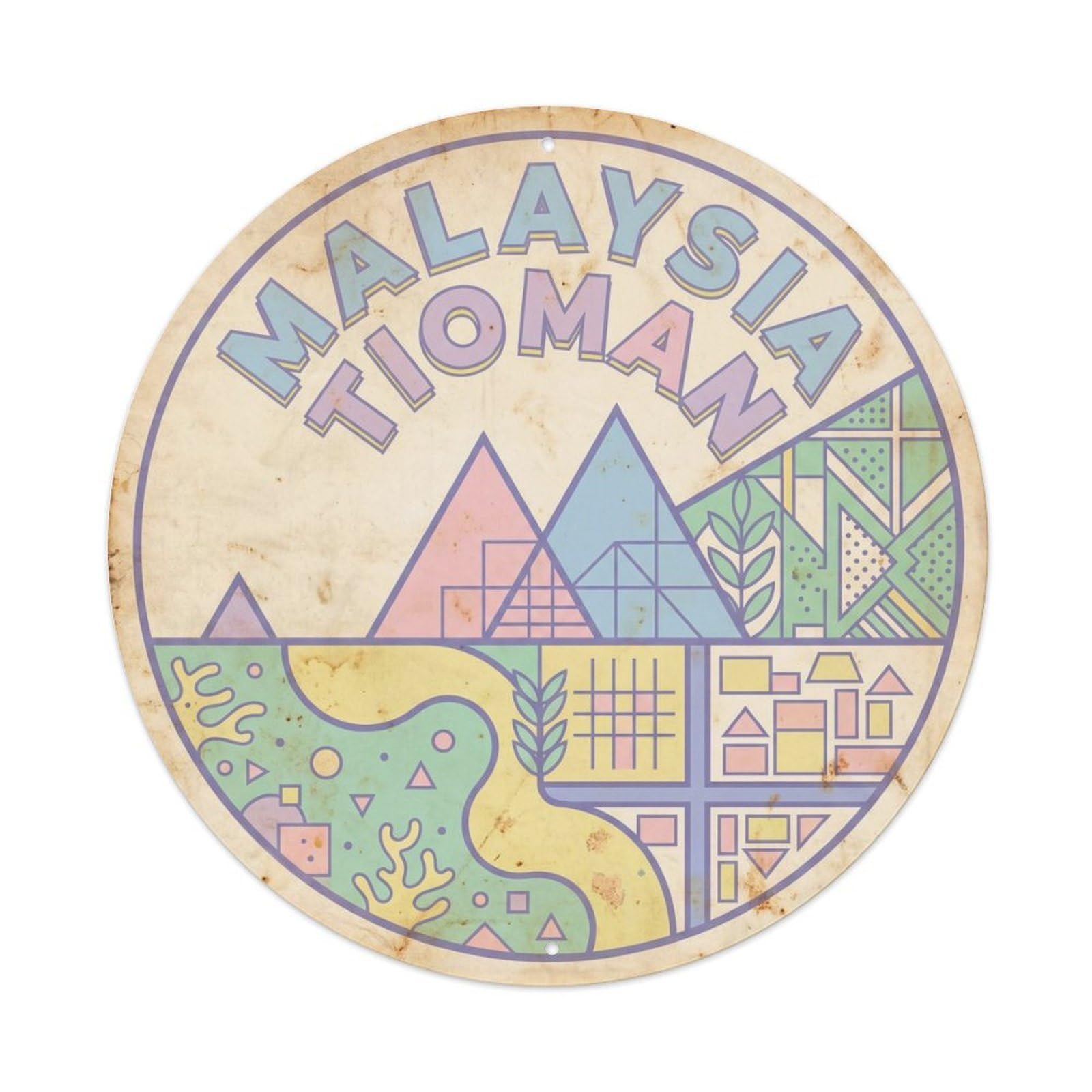 Tioman Island Malaysia Ocean Coast Retro Geometry Metal Tin Sign