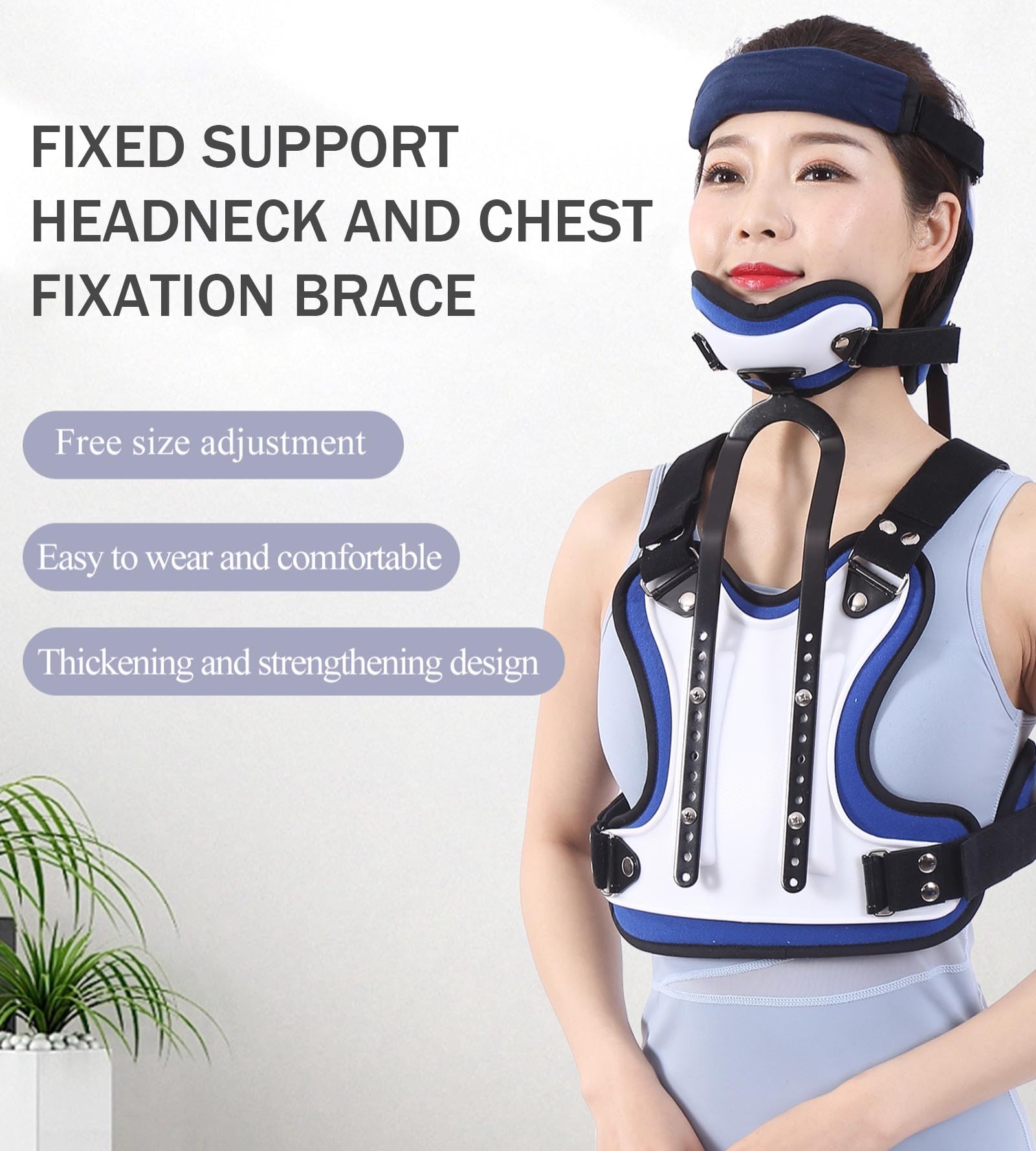 Ortesis cervical torácica, cabeza, cuello, hombros y pecho con ajuste de altura y firmeza, soporte lumbar en U, para fijación de fracturas y rehabilitación de vértebras cervicales