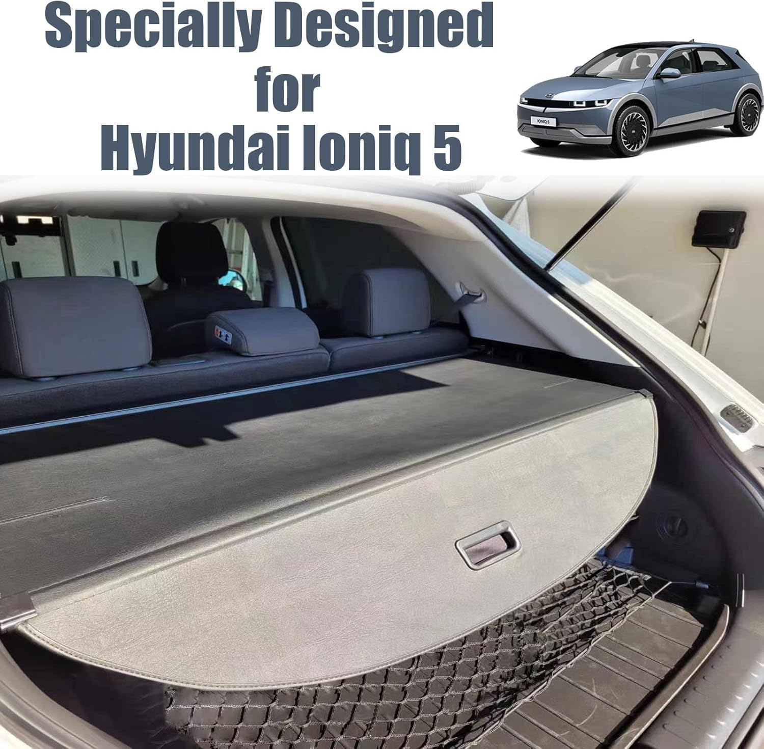 Cargo Cover for Hyundai Ioniq 5 Accessories 2025 2024 2023 2022, Leather Retractable Trunk Cover Security Shielding Shade for Ioniq 5 Accessories Privacy Screen Luggage Shield Shade