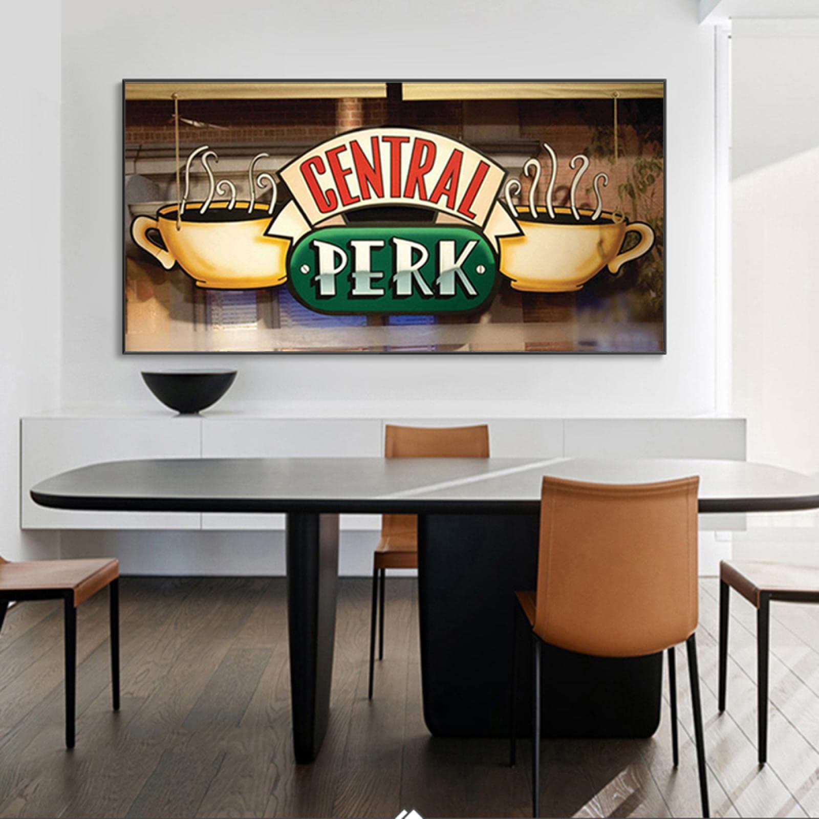 LSYALUCK Immagini Caffè Pittura su tela Amici Serie TV Poster e stampe Immagine scandinava di arte della parete per soggiorno Cuadros Decor 60x120 cm (24x47 pollici) cornice interna