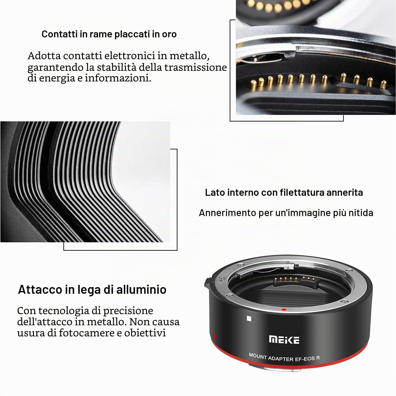Meike Adattatore per lenti in metallo EF-EOSR Convertitore di montaggio con messa a fuoco automatica per obiettivi Canon EF/EF-S a fotocamere EOS-R EOS-RP R5 R6 R7 R10 C70 e RED Komodo