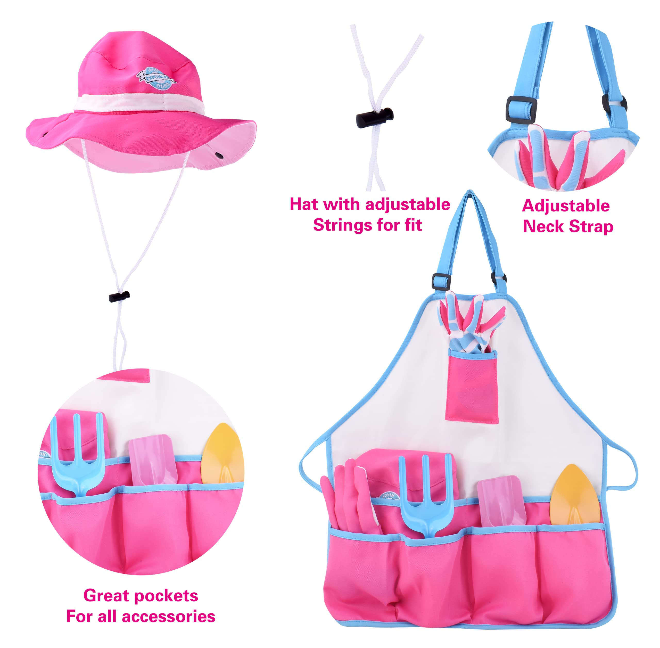 JOYIN Unicorn Kids Gardening Tool Set Toy Includes Watering Can and Planter, Sun Hat, Gloves, Apron and Kids Gardening Kit Like Shovel, Rake and Trowel, Outdoor Play Gardening Gifts (Unicorn) - Image 3