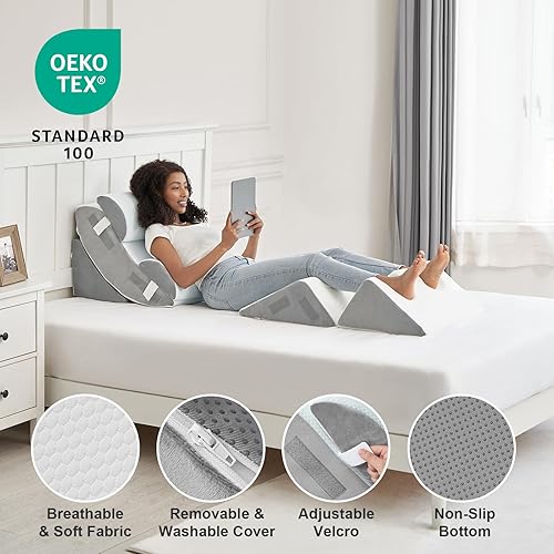 Miniatura 4 de Hansleep Juego de 6 almohadas ortopédicas de cuña para dormir, juego de almohadas postoperatorias ajustables para aliviar el dolor corporal, espalda