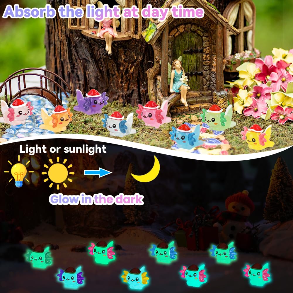 XIMISHOP 50PCS Christmas Mini Resin Axolotls,8 Colors Tiny Little Small Resin Axolotls Xmas Miniature Cute Colorful Mini Plastic Axolotls for Dollhouse Garden Micro Landscape Aquarium Accessories - Image 3