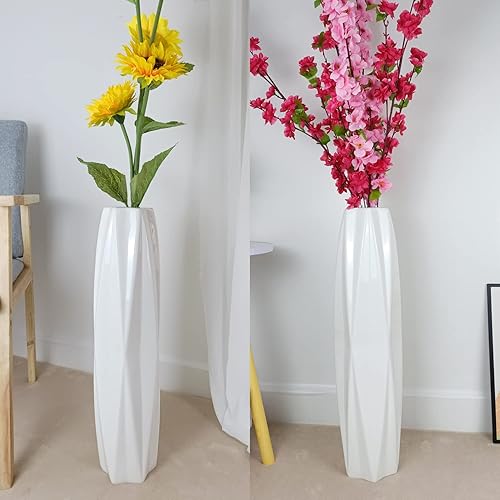 Miniatura 4 de Jarrón grande de cerámica de 24 pulgadas de alto, jarrones blancos altos y modernos para oficina, hogar, granja, decoración de sala de estar, diseño