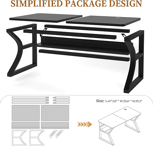 Miniatura 7 de Escritorio para computadora de 47 x 23.6 pulgadas, escritorio de oficina en casa, grandes y modernos escritorios para computadora con estante de