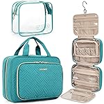 BAGSMART Toiletry Bag Hanging Travel Makeup Organizer with TSA Approved Transparent Cosmetic Bag Makeup Bag for Full Sized Toiletries, Large-Blue