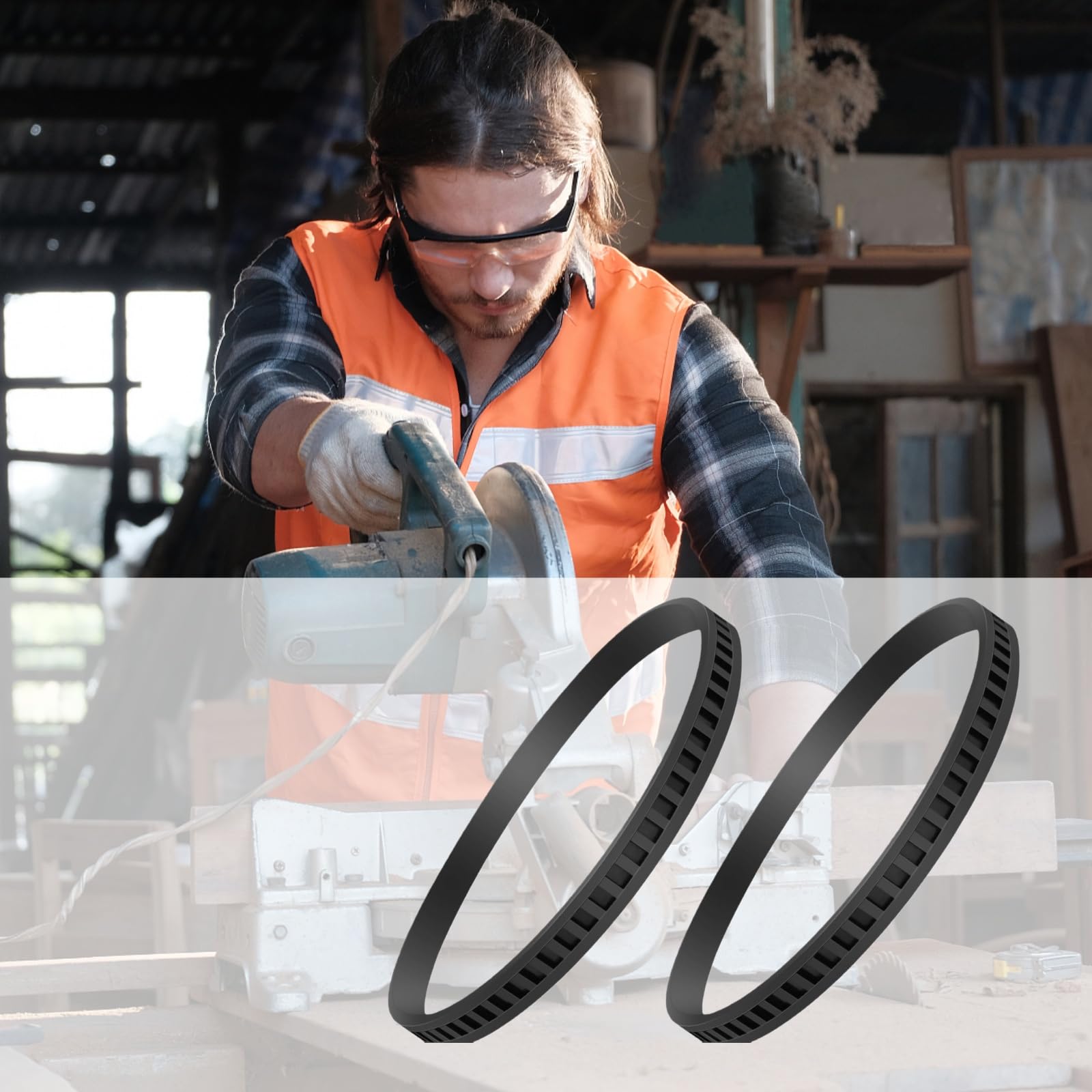 Lot de 2 scies à ruban en caoutchouc pour le travail du bois de 15,24 cm, scie à ruban compatible (15,2 cm, noir)
