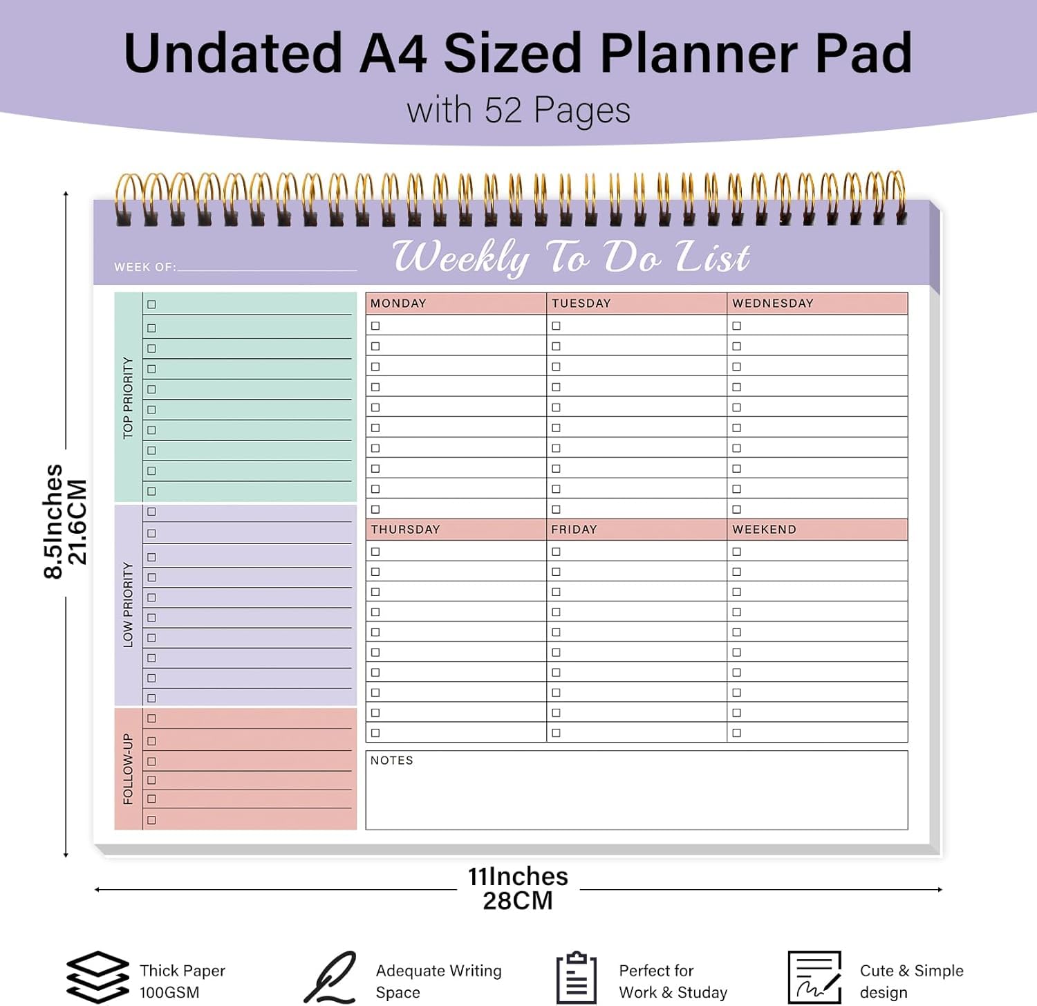Weekly To Do List Notepad with 52 Undated Sheets(8.5"×11")- Undated Weekly Desk Planner for Women & Man, School/Office Supplies - Image 2