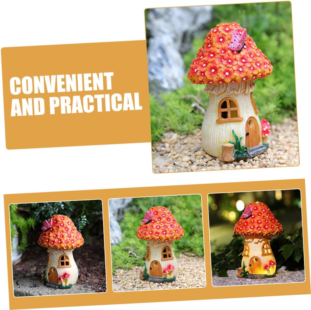 GALPADA Solar Mushroom House Outdoor Night Light, Garden Decorative Solar Yard Lamp with Figurine Design, Solar-Powered Landscape Lighting for Patio and Lawn