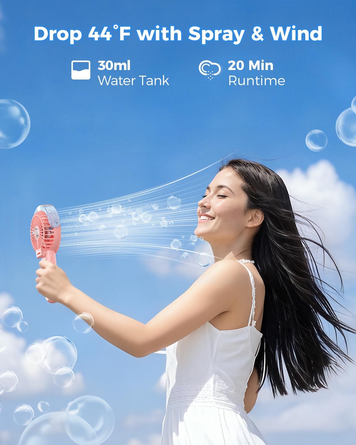 SWEETFULL Misting Fan Portable - 180° Foldable Handheld Personal Fan with Mist Spray, 3 Speeds, 30ml Water Tank, USB Rechargeable for Travel, Outdoors, Makeup, Camping, Home, and Office Use - Image 2