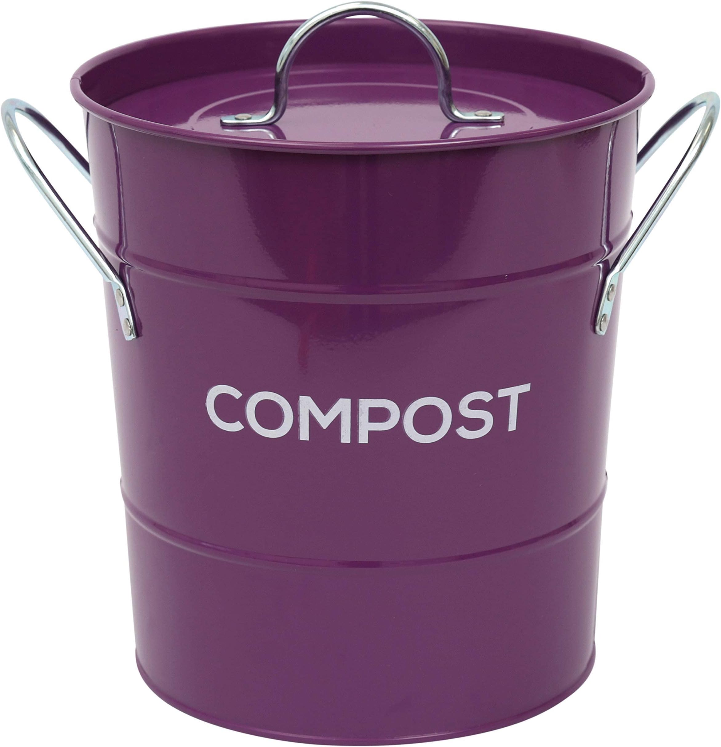 Metal Kitchen Compost Caddy - Composting Bin for Food Waste Recycling (Purple)