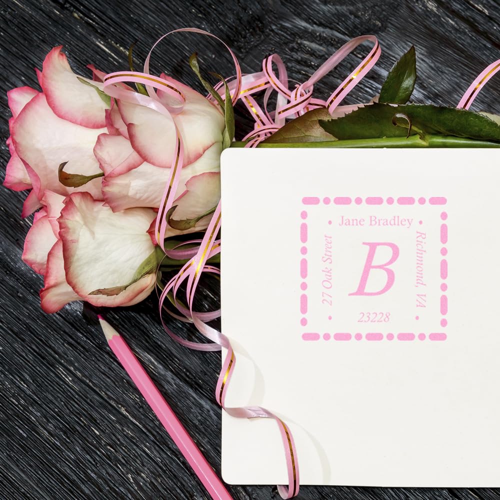 Tampon adresse Calisto haut de gamme avec bordure Acorn Sales gravé pour papeterie fine