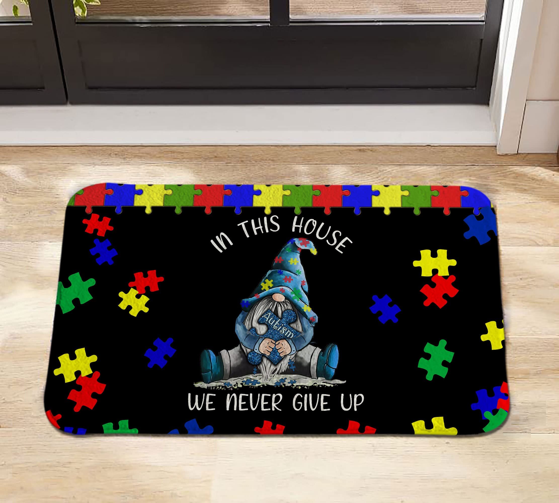 Personalized Doormat,in This Home We Never Give Up Doormat,Outdoor Door Mat,Welcome Doormat,Housewarming Decor Gift,Area Rug 30x18 Inch