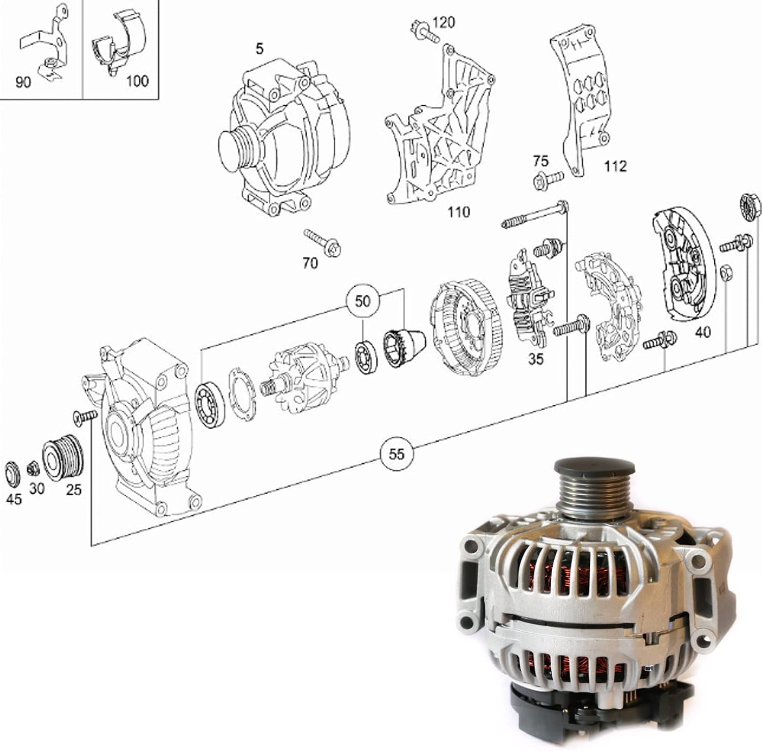 MP&PV Alternator Compatible with Mercedes-Benz Sprinter W906 2006-2022 Vito Viano W639 2003-2022 OE 0131541002