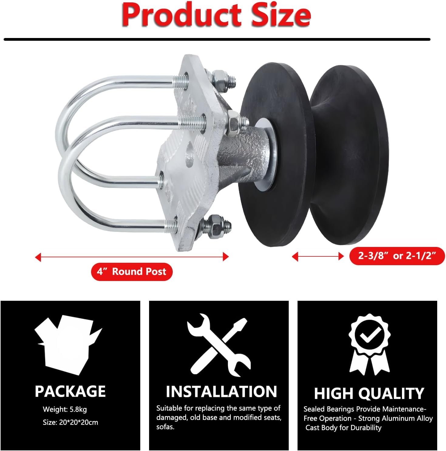 4" Square Post x 2" Chain Link Fence Gate Frame-Cantilever Gate Wheels Cantilever Slide Gates Cantilever Gate Rollers (A - 4" Round Post with Covers - 1Pack)