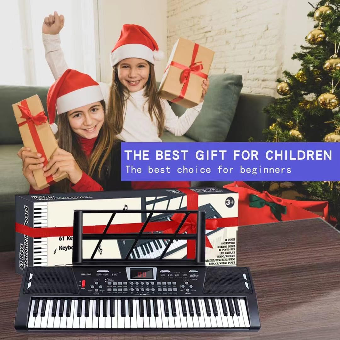 61 key piano keyboard，keyboards piano with Built-In Speaker Microphone, Sheet Music Stand and Power Supply, Portable Electronic Keyboard Piano for Beginners