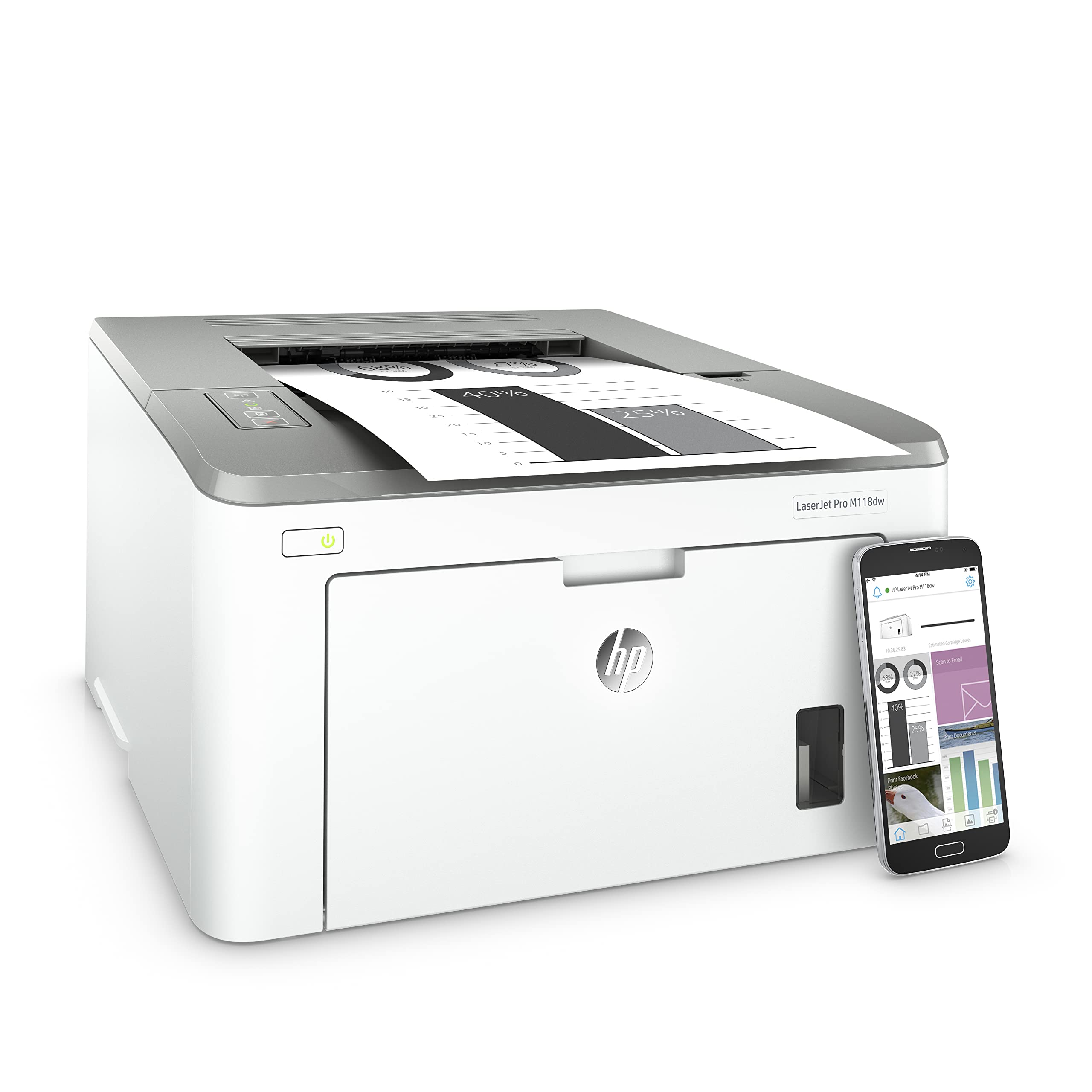 HP LaserJet M118dw 4PA39A, Stampante a Singola Funzione A4, Stampa Fronte e Retro Automatica in b/n, 28 ppm, USB, Wi-Fi, Ethernet, Schermo LCD a icone, Grigia