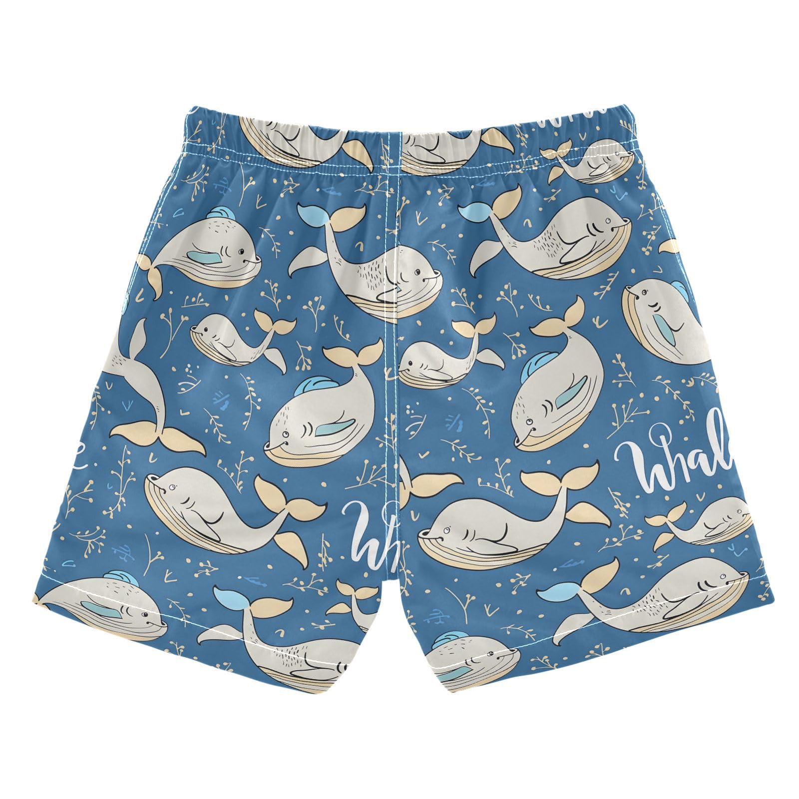ALAZA Whale Navy Blue Cartoon Boys' Swim Trunks Beach Shorts Quick Dry Swimsuit 2T