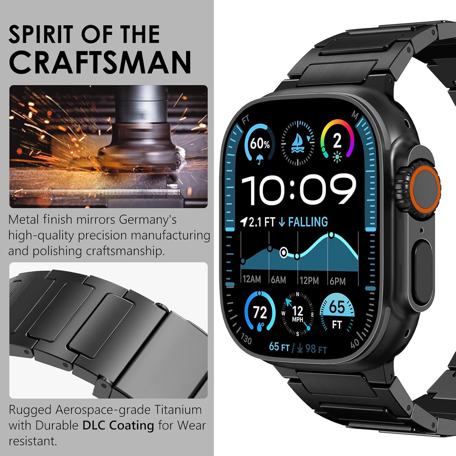 WINGLE Titanium Bands for Apple Watch Band Ultra 3/2/1 Band Ultra 49mm Series 11 10 46mm 45mm 44mm 42mm SE 3/2/1 9 8 7 6 5 4 3 2 1 Men, Rugged Durable Lightweight Classy Metal iWatch Strap, Black - Image 3