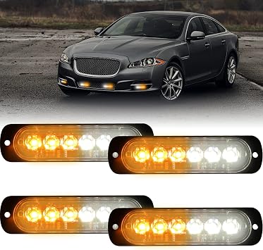 4pcs Universal 12V-24V Super Bright Amber/White 18W 6-LED Warning Emergency Construction Surface Mount Beacon Flash Caution Strobe Light Bar