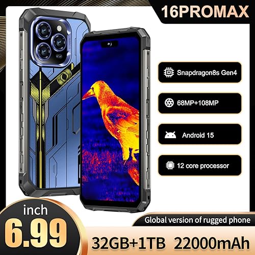 Miniatura 4 de MMY Teléfono celular desbloqueado con armadura resistente de 32 + 1 TB, teléfono inteligente de 6.99 pulgadas, HD 68+108 MP, fotografía de visión