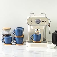 Vista 5 de Hasense Juego de tazas y platillos de porcelana para capuchino de 6 a 6 onzas Demitasse Espresso con asa, perfectas para café con leche, café moca