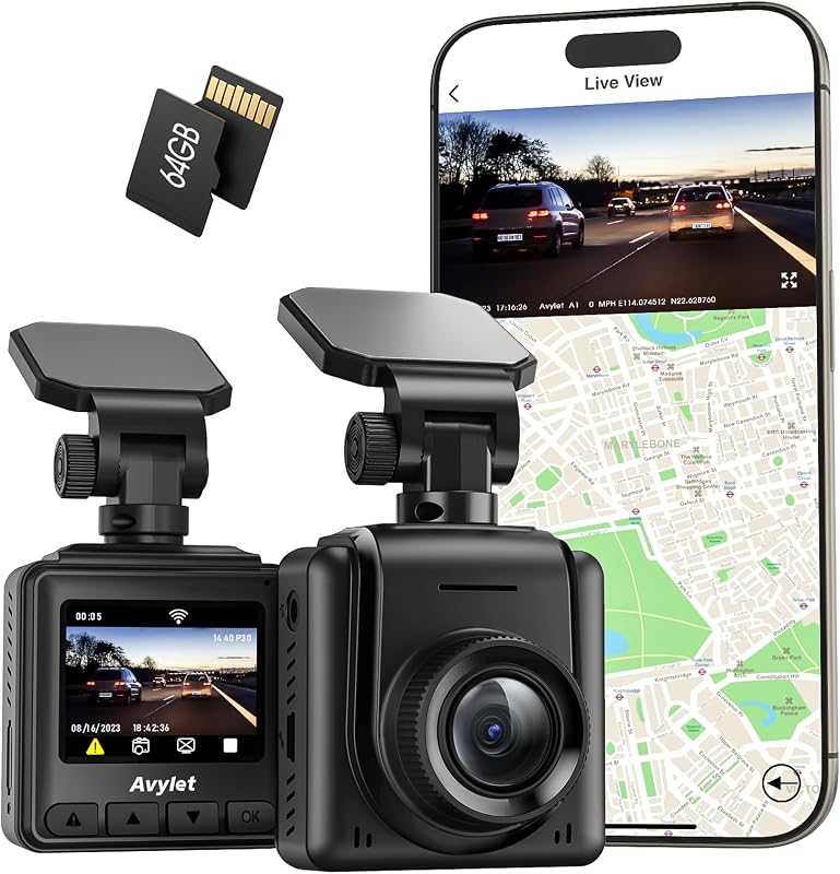 Avylet 2K WiFi Autós Fedélzeti Kamera GPS 64GB Éjszakai Látás 150° Parkolás Figyelés