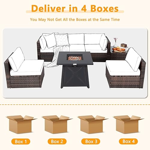 Miniatura 9 de Tangkula Patiojoy - Juego de muebles de patio de 7 piezas con mesa para fogata, juego de sofá de conversación de ratán para exteriores con mesa