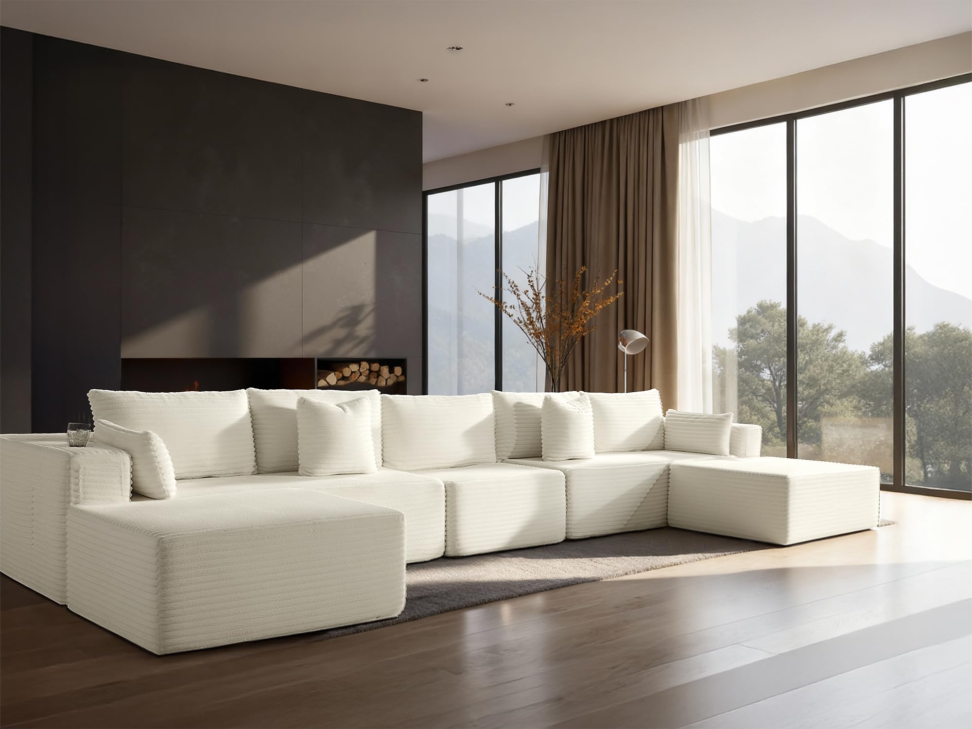 168" Cloud Sectional Couch, Comfort U Shaped Sofa for Living Room, Extra Deep Seats No Assembly, Minimalist Modular Couch, Corduroy (Cream, 7 Seats,U-Shape A)