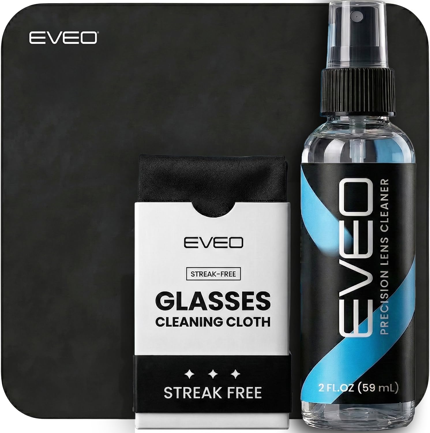 EVEO Eyeglass Cleaner Spray - No Streaks Technology with Microfiber Cleaning Cloth- Glasses Cleaning Kit - Glasses Cleaner Spray with Lens Cleaner Cloth - Screen & Eye Kit - 1 Pack