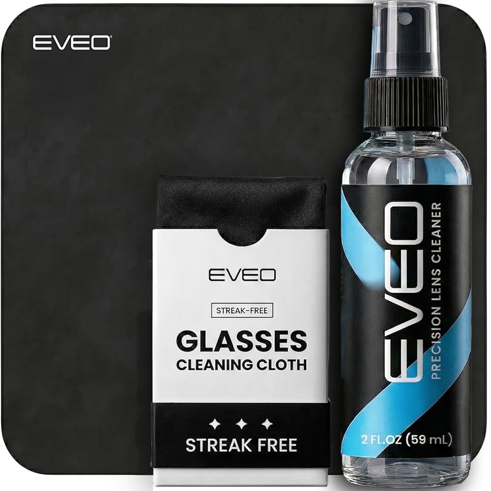 EVEO Eyeglass Cleaner Spray - No Streaks Technology with Microfiber Cleaning Cloth- Glasses Cleaning Kit - Glasses Cleaner Spray with Lens Cleaner Cloth - Screen & Eye Kit - 1 Pack